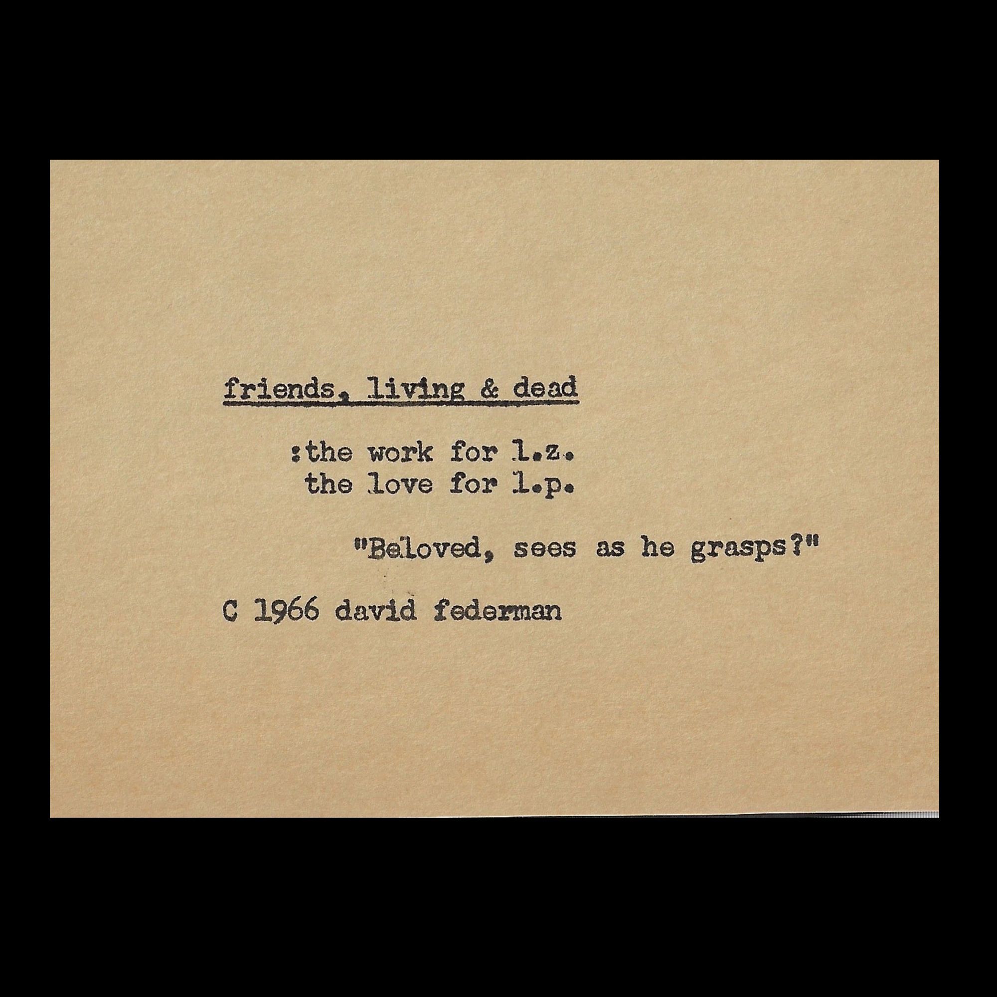 Friends, Living & Dead | David Federman | First Printing
