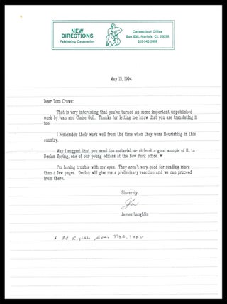 Original Correspondence between Thomas Rain Crowe & James Laughlin