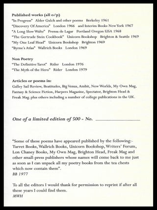 Static of the Star-Filled Wind: Selected Poems 1959-1977
