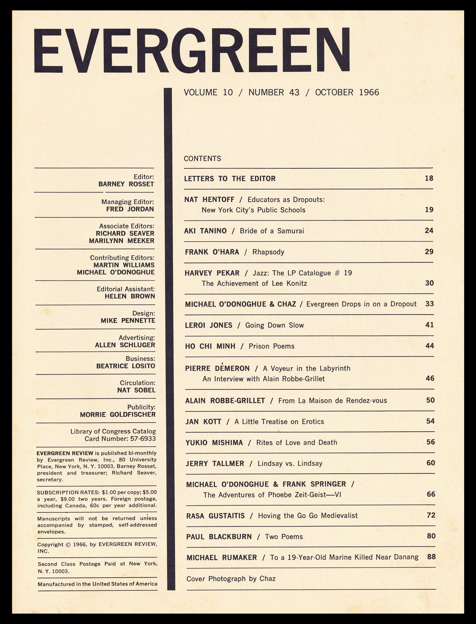 Evergreen Review.pdf Evergreen Review Vol. 10 No. 43 October 1966 | Barney Rosset, Paul ...