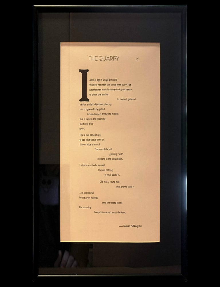 Item #9170] Framed Broadside: The Quarry. Duncan McNaughton