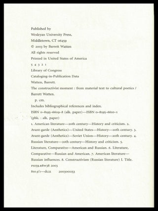 The Constructivist Moment: From Material Text to Cultural Poetics