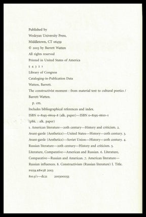 The Constructivist Moment: From Material Text to Cultural Poetics