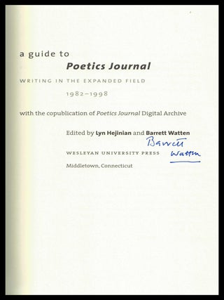 A Guide to Poetics Journal: Writing in the Expanded Field 1982-1998