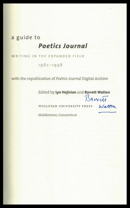 A Guide to Poetics Journal: Writing in the Expanded Field 1982-1998