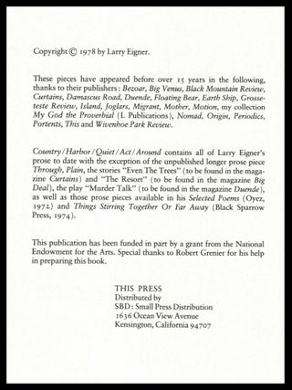 Country Harbor Quiet Act Around: Selected Prose