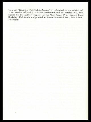 Country Harbor Quiet Act Around: Selected Prose