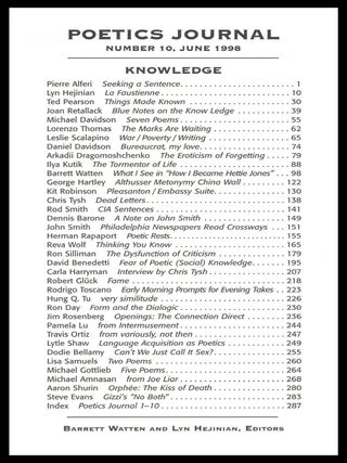 Poetics Journal No. 10 (Knowledge, June 1998)