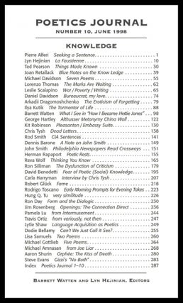 Poetics Journal No. 10 (Knowledge, June 1998)
