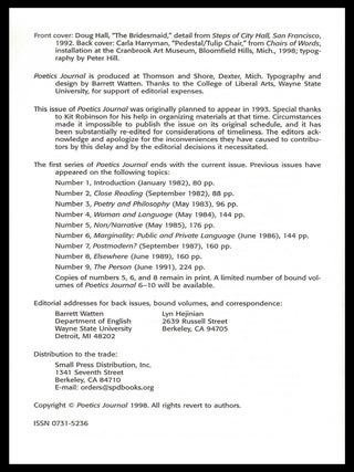 Poetics Journal No. 10 (Knowledge, June 1998)