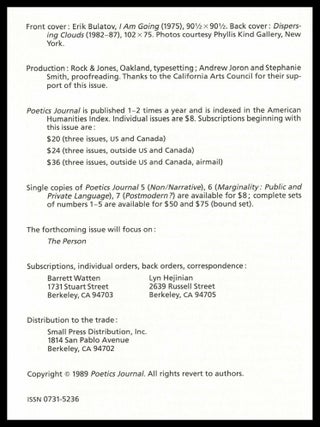 Poetics Journal No. 8 (Elswhere, June 1989)