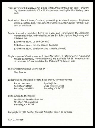 Poetics Journal No. 8 (Elswhere, June 1989)
