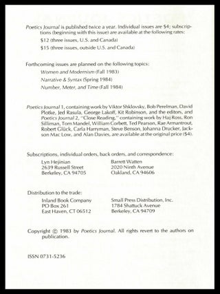 Poetics Journal No. 3 (Poetry & Philosophy, May 1983)