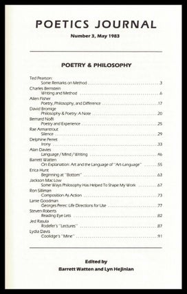 Poetics Journal No. 3 (Poetry & Philosophy, May 1983)