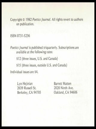 Poetics Journal No. 1 (January 1982)