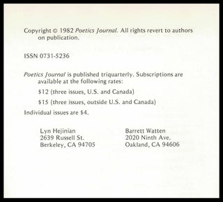 Poetics Journal No. 1 (January 1982)