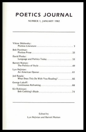 Poetics Journal No. 1 (January 1982)