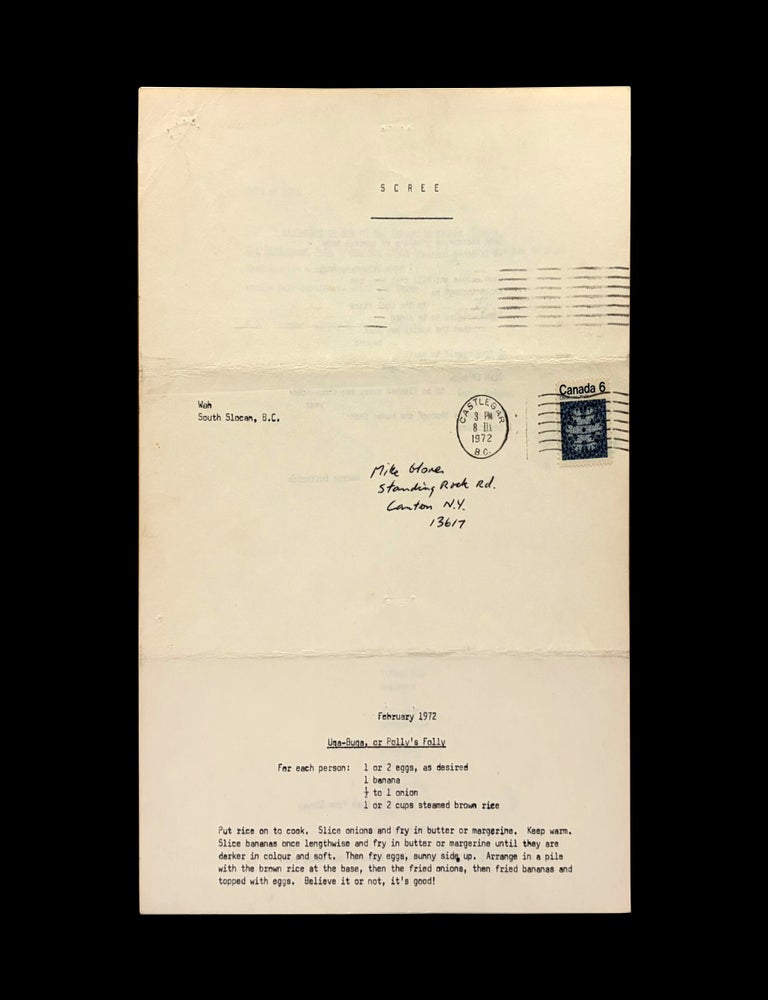 Item #9297] Scree (July 1972). Albert Glover, Fred Wah, John Clarke