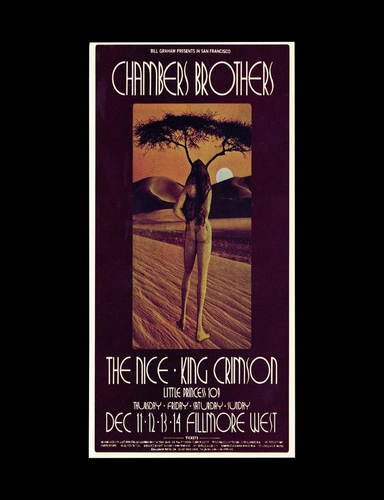 [Item #9321] Original Concert Postcard: Chambers Brothers, The Nice, King Crimson, Little Princess 109 (December 11-14, 1969). Chambers Brothers, The Nice, King Crimson, Little Princess 109, David Singer, Bill Graham.