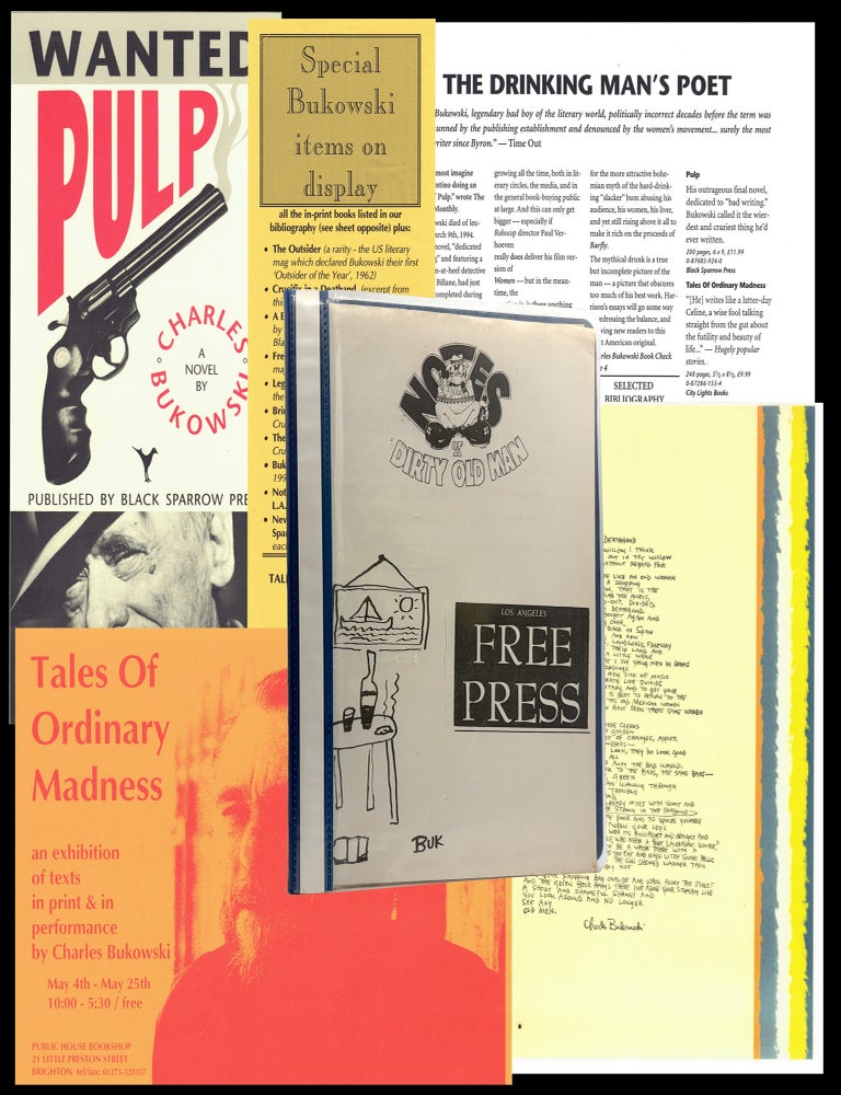 [Item #9342] Exhibition Archive &mdash; Tales of Ordinary Madness, Public House Bookshop (May 4-25, 1996), with: The Urgency Rip-Off Press Edition of "Notes of a Dirty Old Man". Charles Bukowski, Richard Cupidi.