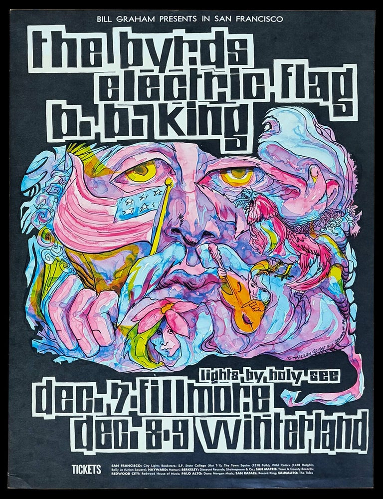 Item #9395] Original Concert Poster: The Byrds, Electric Flag, B.B. King (December 7-9, 1967)....