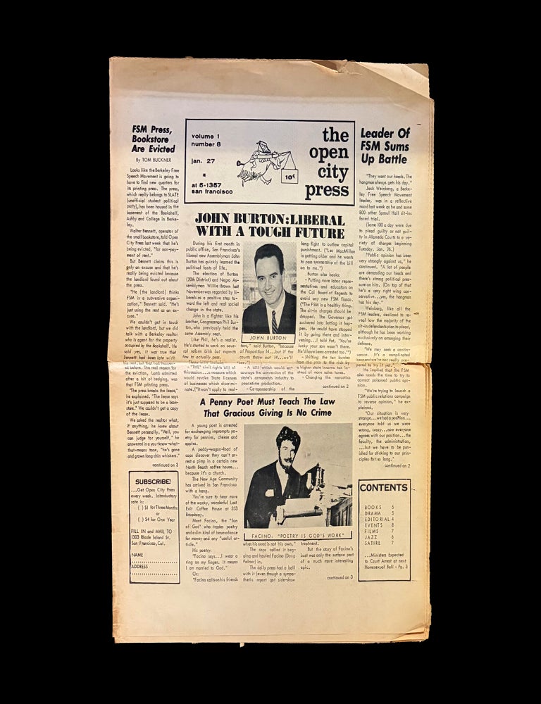 Item #9469] The Open City Press Vol. 1 No.8 (January 27, 1965). John Bryan, John Burton, Peter...